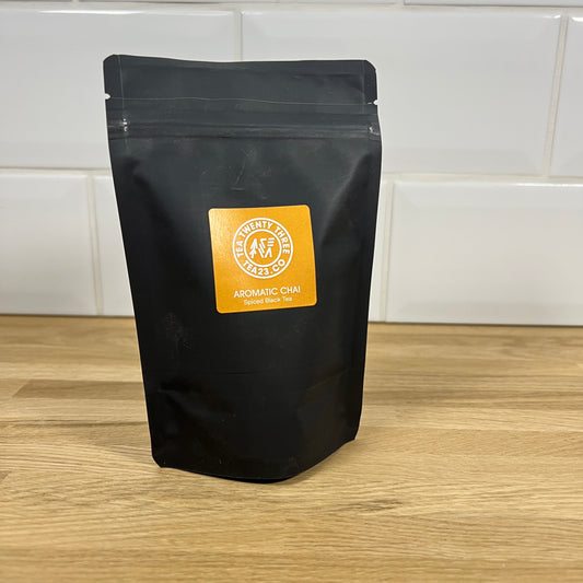 A black pouch of Aromatic Chai Tea