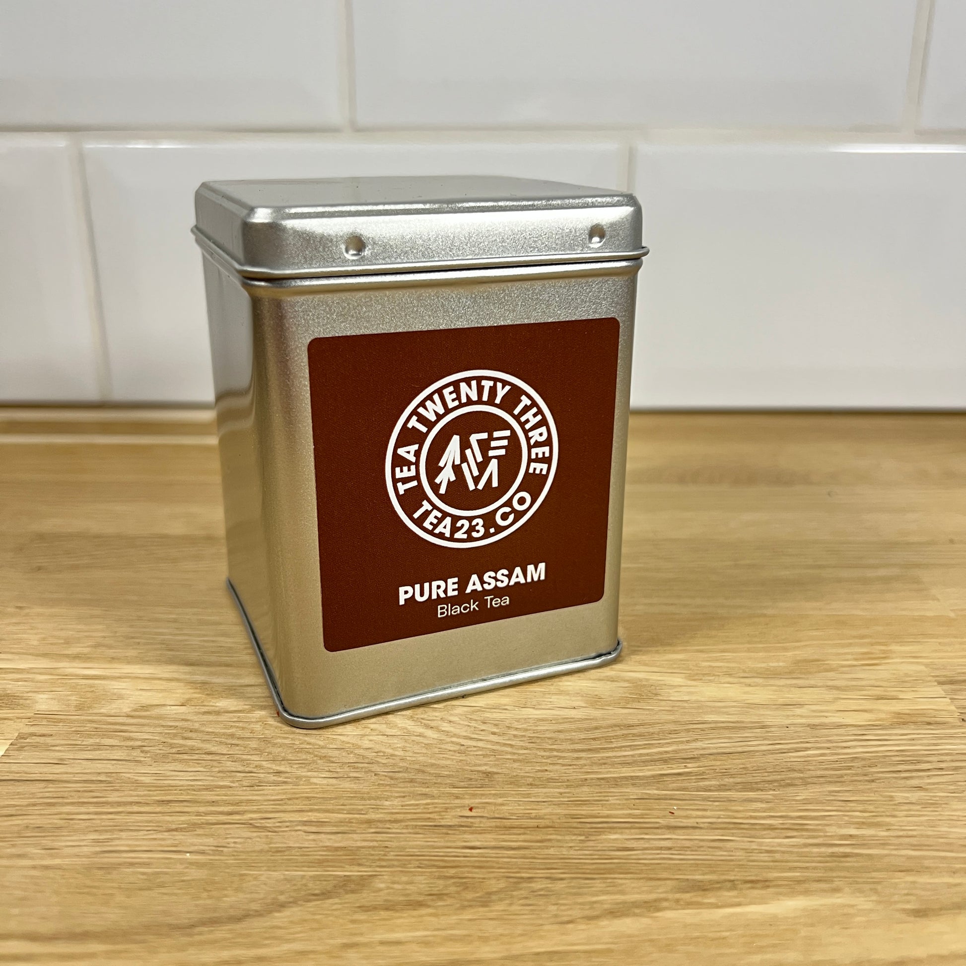 A silver tin of Assam loose leaf tea