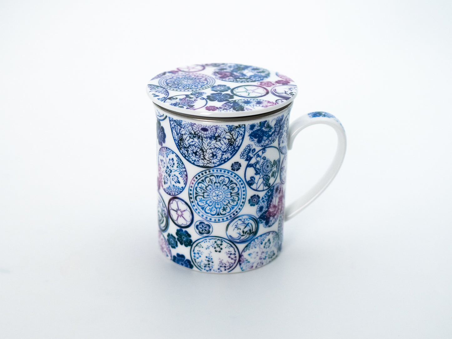 Blue mandala porcelain infuser mug and lid